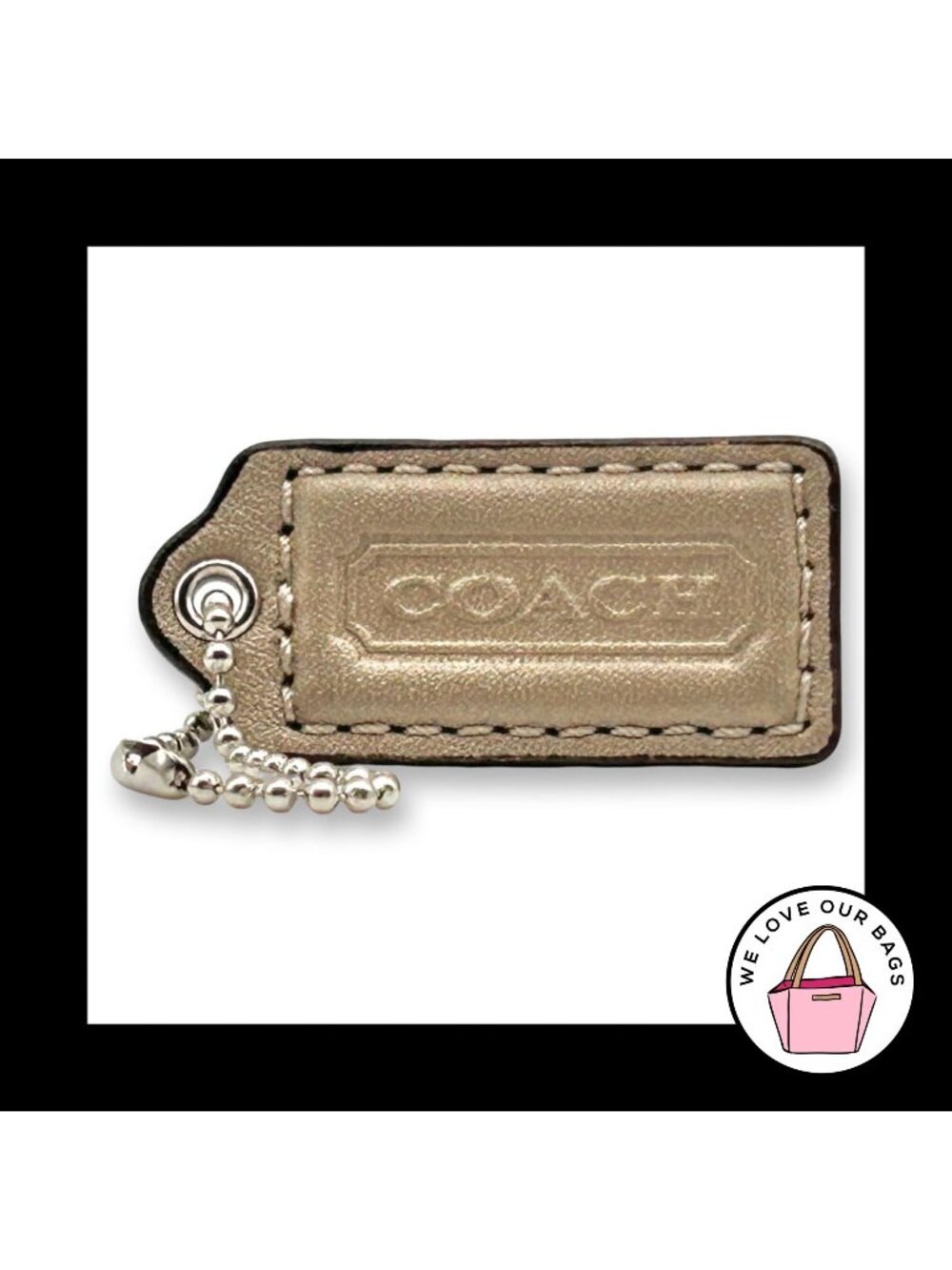 COACH HANG TAG 2" Bag Charm Keychain Fob Light Gold Leather Nickel Medium